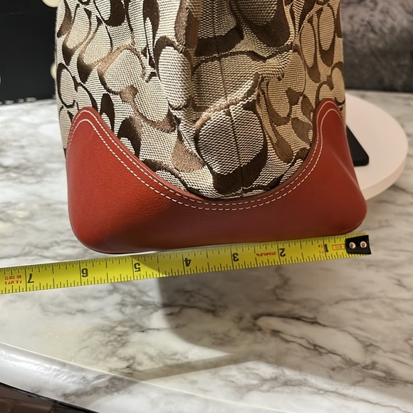 Coach VINTAGE Signature Tote Zip Top Canvas Fabric Rust Suede Top Handle Bag EUC - Picture 11 of 16